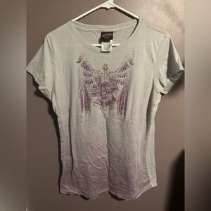 Women’s #Harley-Davidson #Route66 Tulsa Gray Purple Rhinestone Eagle Top Sz L